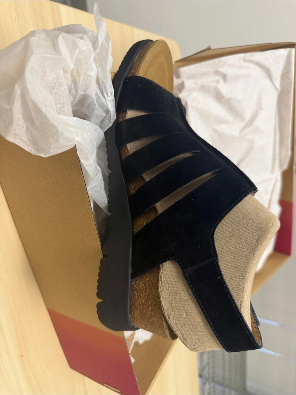 Comfortiva Black and Gold Wedge Sandals Scottie ct0049821